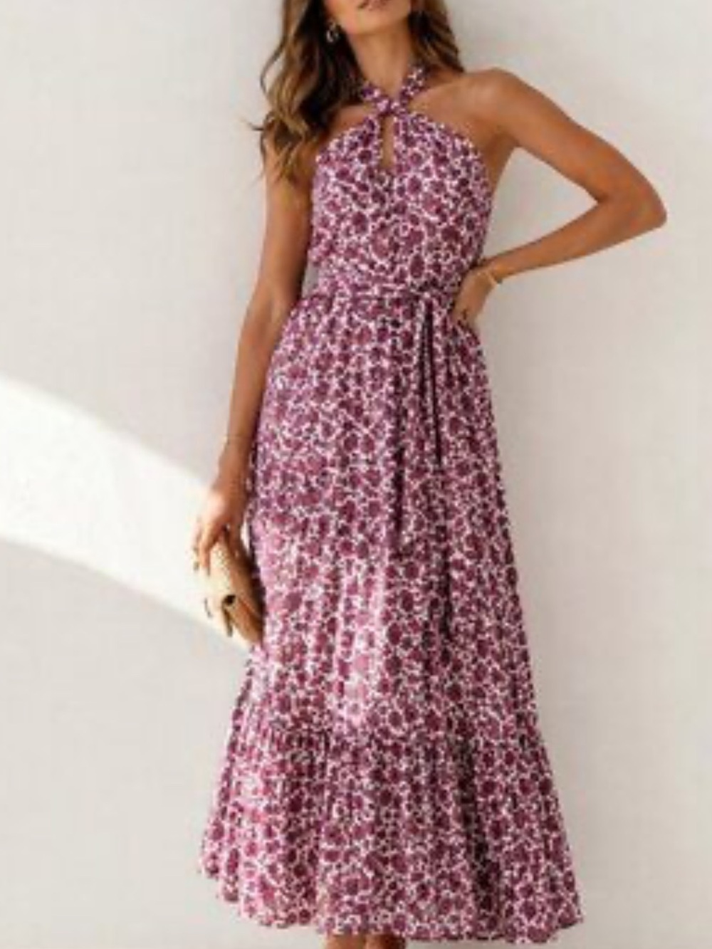 Vineyard Vines | Floral Printed Halter Maxi Dress Tie Waist Flowy Feminine
